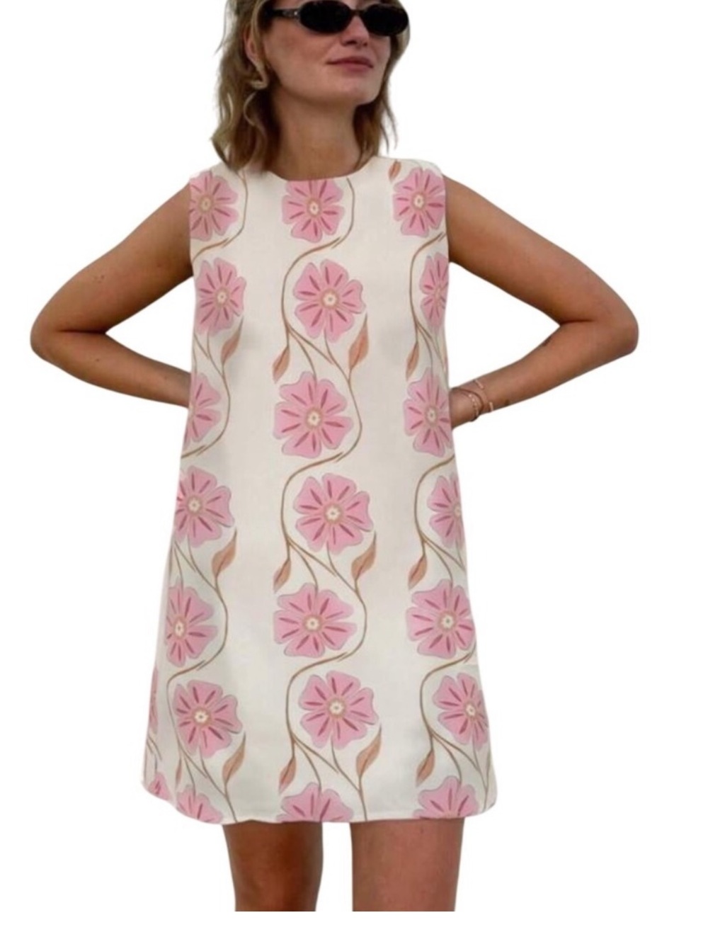 Commence White Sleeveless Shift Dress with Pink Floral size Medium - Picture 3 of 4